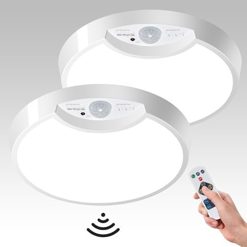 HomeList LED akku Deckenleuchte mit Bewegungsmelder, 6500K Batteriebetriebene ohne stromanschluss Deckenlampe mit fernbedienung, Deckenleuchte Dimmbar,küchen Badezimmer Flur Schlafzimmer Balkon Garage