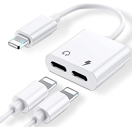 for iPhone Kopfhörer Adapter und Laden [Apple MFi-Zertifiziert] 4 in 1 Dual Lightning Klinke Dongle Aux Audio Adapter Konverter Kompatibel mit iPhone 14/14 Pro/12/13/13 Promax/11/11 Pro/X/XS/XR/8/7