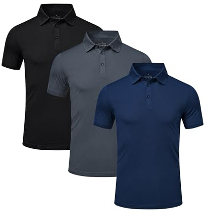 Csqtongan 3er-Pack Herren-Golf-Polo-Shirts, kurzärmelig, atmungsaktiv, Multipack