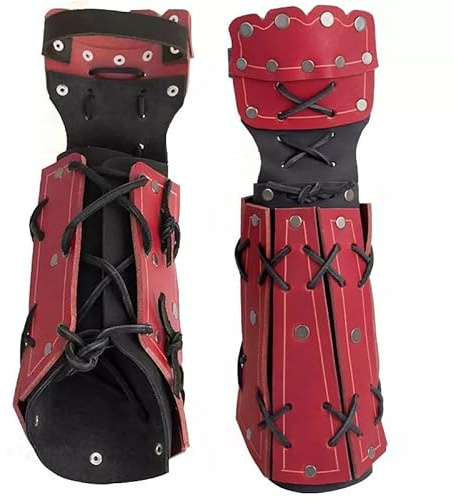 MDFCZXP Mittelalter Samurai Leder Rüstung Armschiene Bogenschießen Armschutz Ritter Stulpen Armband,Rot,20cm