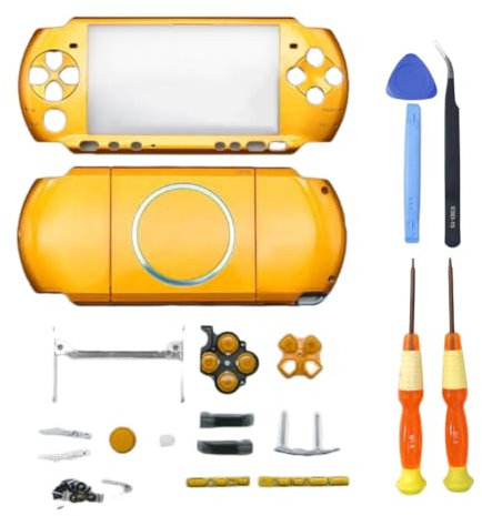 Hzxkqmil Kit de Carcasa Completa Cáscara de Repuesto para Sony PSP 3000 PSP3000 Consola, Placas de Cubierta de Bricolaje Accesorios + Juego de Tornillos de Botones (Dorado)