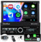 CAMECHO Autoradio 1 Din Navi mit Wireless Carplay & Android Auto, 7 Zoll Motorisch Ausfahrbarem Bildschirm Touch Display Auto Radio mit Mirror Link Bluetooth FM EQ USB AUX SWC Rückfahrkamera+MIC
