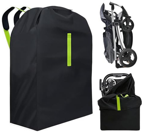 WIYETY Transporttasche Kinderwagen, Gate Check Reisetasche mit Rucksack, Kindersitz Transporttasche, Kinderwagen Transporttasche, für Kinderwagen, Buggy Kindersitz - 120 x 63 x 43 cm - Schwarz