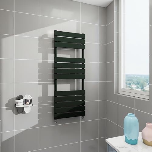 Morden Bathroom Flat Panel Heated Towel Rail Radiator,Wall Mounted Central Heating Ladder Rad 1200X450mm Black