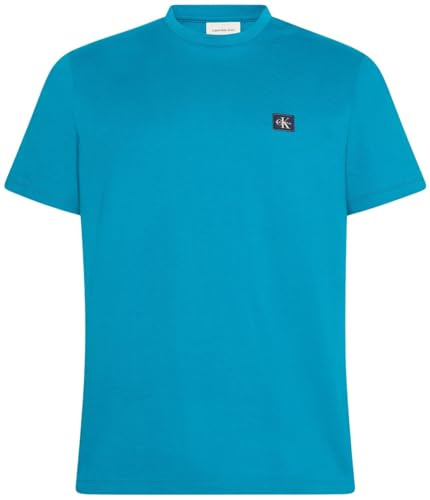 Calvin Klein Uomo T-Shirt Maniche Corte Badge Jersey Classic Tee in Cotone, Blu (Deep Tropical Teal), L