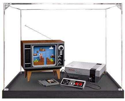 Acryl-Vitrine für Lego 71374 Famicom Bauset, klare Vitrine, Vitrine kompatibel mit Lego 71374 (nur Vitrine) (schwarze Basis, 3 mm)
