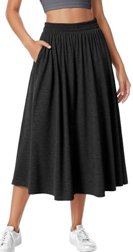 Adigau Damen Casual Midirock | Elegant Plisseerock,Mittellang,mit Taschen,Hohe Taille,Elastischer Bund,Einfarbig,für Sport