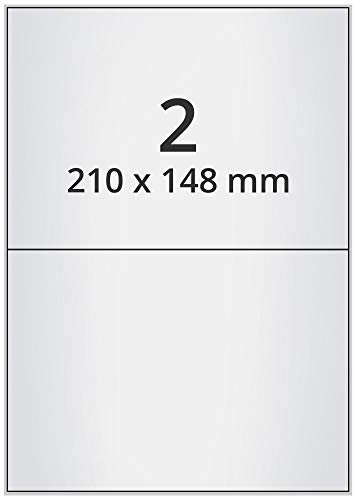 Wetterfeste Folienetiketten auf A4 Bogen, silber - 210 x 148 mm - 200 Polyester Etiketten auf 100 Blatt, selbstklebende PET Etiketten, matt, Typenschild-Aufkleber