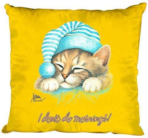 Kissen Dekokissen mit Print Katze Cat schlafend I Don´t do Mornings KA057 Farbe gelb