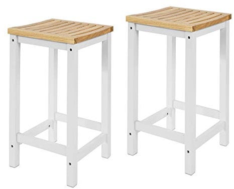 SoBuy 2 x Taburetes de Bar Cuadrado Silla Cocina Madera de Caucho y Pino Blanco FST29-WNx2 ES