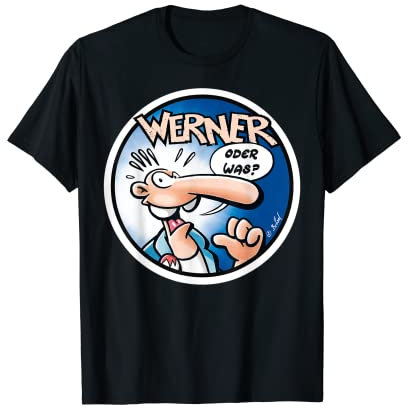 WERNER Herren Cartoon-T-Shirt Schwarz S Halbarm Polokragen Klassische Passform Medium