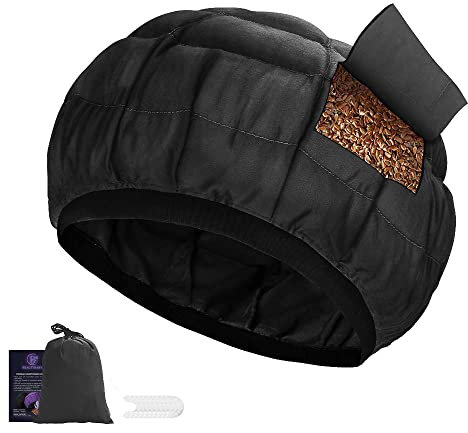 Deep Conditioning Heat Cap Cordless 100% Natural Cotton Flaxseed Interior Microwave Treatment Steam Hot Cap for Deep Conditioning Natural Curly Hair, Drying, Styling (Black)