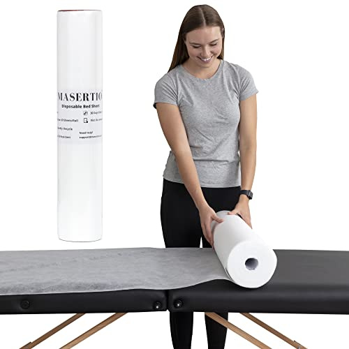 MASERTIO Einweg-Massagetischtücher – 60 Blatt pro Rolle – Recycelbarer Vliesstoff Einweg-Bettlaken für Massage, Tattoos, Wachsen – No-Crinkle Massagetücher – 80 x 180 cm (1 Rolle)