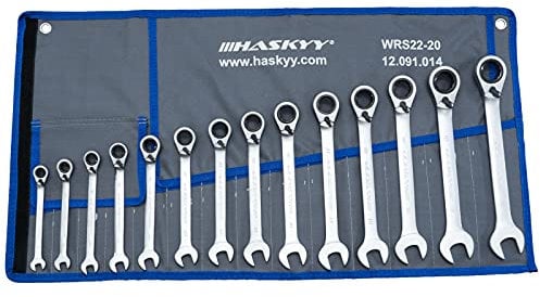 HASKYY Juego de llaves de carraca (14 piezas, 8-22 mm, ángulo de trabajo de 15°, llave inglesa, llaves combinadas)