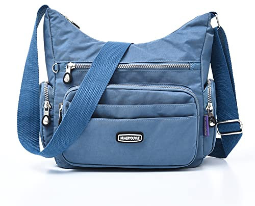 Estwell Umhängetasche Damen Kleine Schultertasche Handtasche Damentasche Wasserdicht Nylon Multifunktionale Crossbody Bag für Arbeit Schule Shopper (Blau)