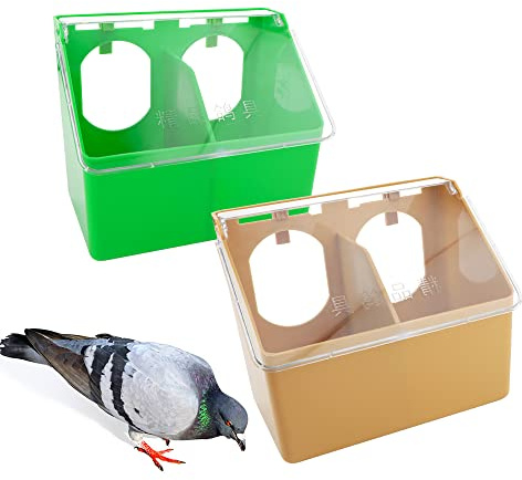 2 Pcs Pigeon Plastic Feeder, Dove Bird Food Feeding Hanging Box for Poultry Pigeon Parrot Budgie Parakeet Cage (Two Holes)