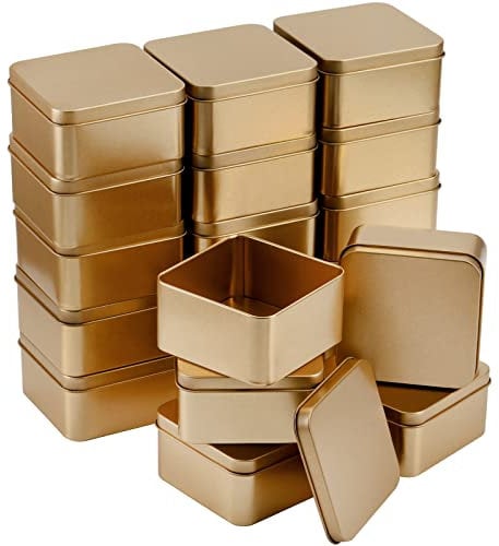 Peohud 20 Pack Square Tin Boxes with Lids, Empty Metal Tins, Portable Storage Metal Tin Container Organizer for Cookie, Candy, Treats, Gifts, Favors and Crafts, 8.5cm x 8.5cm x 4.5cm