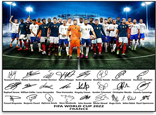 Poster de l'équipe de France de la Coupe du monde 2022 avec autographe A4, Pour Salle à manger