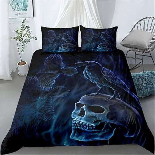 Bettbezug Set 135x200cm Odin Krähe Bettwäsche Set Wikinger Mythos Odin Krähe Schädel Kinder 3 Teilig Mikrofaser 3D Motiv Luxus Modern Bettdeckenbezug Mit Reißverschluss und 2 Kissenbezug 80x80cm