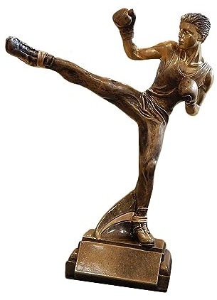 Henecka Coupe pour sports de combat - Sculpture en résine - Coupe pour kickboxing, judo, karaté, jiu jitsu, Muay Thai, Taekwondo, Wing Chun - Hauteur : 380 mm - Couleur : or/marron
