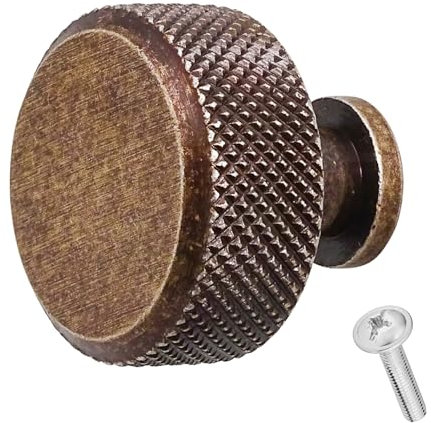 Decoranddecor Amelia Knurled 35mm Round Kitchen Cabinet Furniture Knobs Aluminium Antique Copper