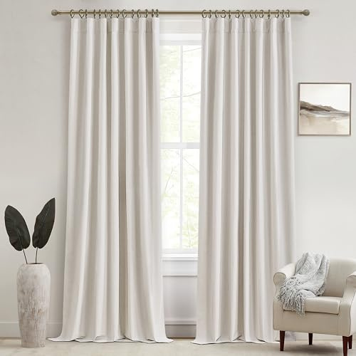 Extra Long Ivory Curtains for Living Room Blackout 108 Inches Insulating Sound Proof Wide Drapes for Window Treatments Curtains for Track System with Hooks and Rings Natural Beige (W50 x L108 x 2 )