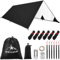 IEEILULU Tarp Wasserdicht 3x3/3x4/3x5m, Ultraleicht Camping Zeltplane mit Ösen+8 Erdnägel+ 8 Seilen+ Licht, Regenschutz Sonnenschutz für Camping Outdoor Picknick Wandern Hängematte (Schwarz)