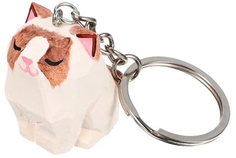 OUNONA Katzenschmuck Auto-schlüsselanhänger Tierische Schlüsselanhänger Holz Geschnitzte Katze Kätzchen Schlüsselanhänger Foto-Requisite Holzschnitzen Student Handgemacht