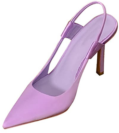 UnoSheng Scarpe da donna con pompon 2023 primavera e seta punta singola scarpe tacco sottile sandali argento scarpe da ginnastica da donna, Lilla, 39 EU Larga