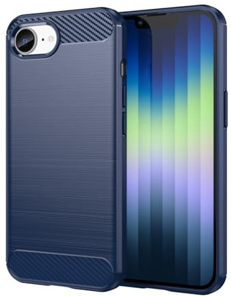 Sidande Case for iPhone SE 4 Case, Apple SE 4 Case, Ultra Slim Phone Cover with Shock-Absorption Carbon Fiber TPU Rubber Protective Cases for iPhone SE 4 Navy Blue