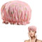 Double Layer Shower Cap for Women Waterproof Reusable Elastic Band, Ruffled Edges Covering Ears for Long, Short & Curly Hair (Pink Flamingo)