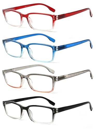 Kerecsen 4-Pack Rectangular Retro Style Men Reading Glasses Spring Hinges Comfortable Readers (+2.50, 4 Pack Mix Color-2)