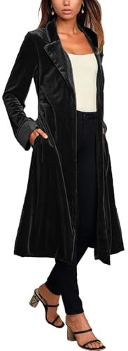 Suncolour Giacca cardigan con revers in velluto aperta sul davanti lunga giacca in velluto capospalla spolverino da donna