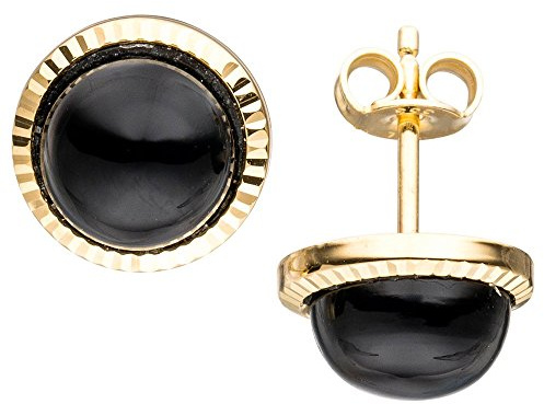 Paar Ohrstecker mit Onyx schwarz Halbkugel 333 Gold Gelbgold Ohrschmuck Damen