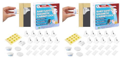 MAWR 20 Locks & 4 Keys Magnetic Cabinet Locks for Child Safety – No Drilling, Easy Adhesive Install, Baby-Proof for Kitchen & Drawer Cabinets (2, Large)