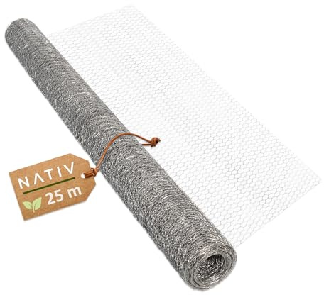 LEMODO Maschendraht-Zaun 50cm hoch, Hasendraht, Kaninchendraht mit 13 mm Maschengröße, Wühlmausgitter aus Sechseckgeflecht, stabiler Drahtzaun, Hühnerzaun mit 25 m Länge (silber, 50cm hoch-25m)