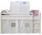 Homestyle4u 1889, Kinderbett 90x200 Weiß Grau Hochbett mit Treppe Vorhang Sterne Tunnel Bettgestell Holz Kiefer