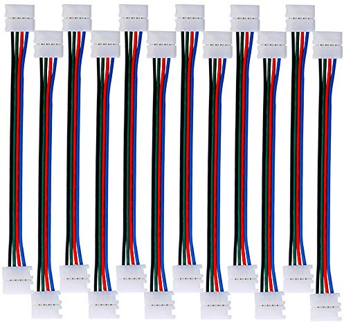 FULARR 12 Stück Professioneller 4-poliger LED-Streifen, Lichtverbinder, Nicht wasserdicht, Snap-Down-Band, 10 mm, ohne Löten, 5050 RGB LED-Anschluss.