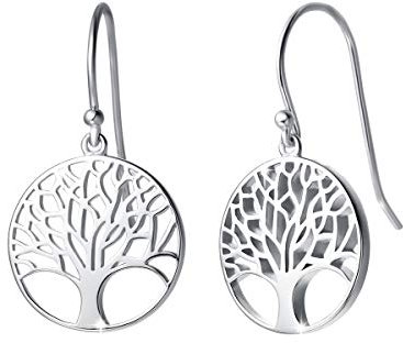 Árbol de la Vida Pendiente Aretes para Mujer de Plata de Ley 925 Chapada Oro Blanco