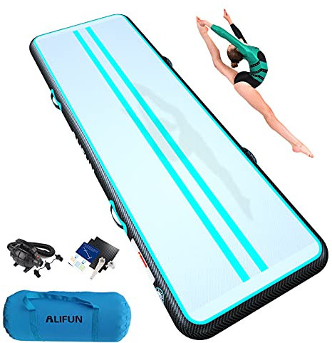 ALIFUN Luft Matte Tumbling Track Gymnastik Aufblasbare Tumble Matte 6 10 13 16 20 FT Training Matte Dick 10 CM 20CM Zoll Hellgrün Mit Luftpumpe