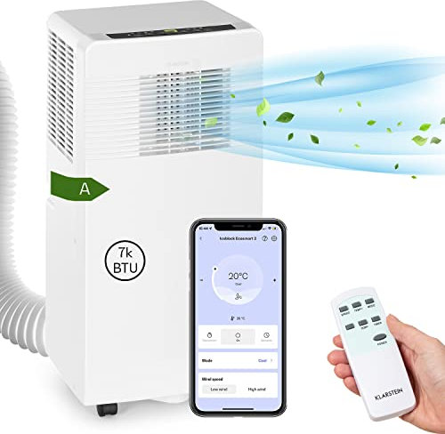 Klarstein Climatiseur Mobile Silencieux, 4 en 1, Mode Nuit, Déshumidificateur, Ventilateur, Mini Climatisation à Faible Conso, Evacuation, Puissante, 7000 BTU