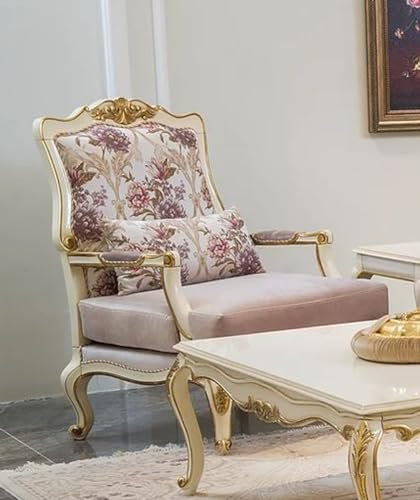 Casa Padrino Luxus Barock Sessel Rosa/Weiß/Gold 80 x 72 x H. 112 cm - Edler Wohnzimmer Sessel mit Blumenmuster und dekorativem Kissen - Barock Wohnzimmer Möbel