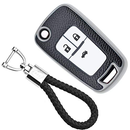 KASER Autoschlüssel Hülle kompatibel für Chevrolet Opel Mokka Astra Corsa Cruze Aveo Zafira Schlüsselanhänger Abdeckung Silikon Schutzhülle Ledereffekt (Silber)