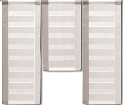 Experience by Omega 3er Set Miniflächen 4er Set Scheibengardine Küchengardine Tunnelzug Bistrogardine Größe 3 x 30 x 80/60/80 cm, Farbe 2222 - Beige/Taupe