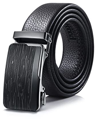 Kimglurs Gürtel Herren mit Ratsche Automatikschließe, 120cm verstellbarer Gürtel mit Geschenkbox (Schwarz-11)
