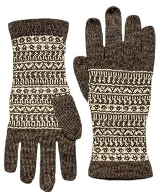 Alpaka Handschuhe Unisex in braun mit feiner Musterung - 100% kuschelweiche Alpakawolle