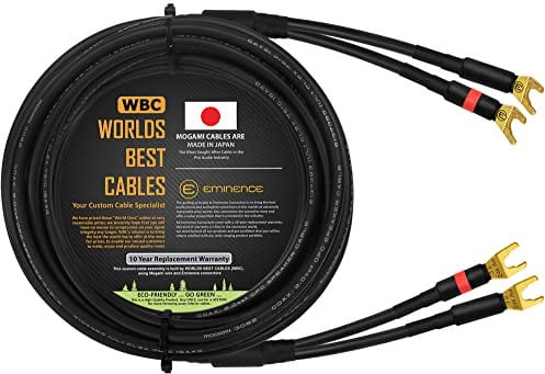 WORLDS BEST CABLES - 25 Foot - Coaxial Audiophile Single Speaker Cable for Center Channel - Custom Made Using Mogami 3082 Wire & Eminence Gold Plated Spade Plugs (2 Plugs on Each end)