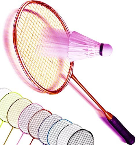 Raquettes de badminton légères en fibre de carbone pour adulte, comprend 1 raquette, 3 volants, 1 surgrip (rose)