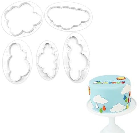 Lot de 5 emporte-pièces en forme de nuage pour fondant - En plastique - Pour gâteaux, biscuits, biscuits - Pour pâtisserie, café, anniversaire, mariage