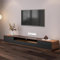 POVISON TV Schrank 180cm schwarz, moderner Fernsehtisch aus Holz, Lowline-TV-Konsole mit Schubladen, offener Stauraum, Schrank, Walnussfurnier, komplett montiert